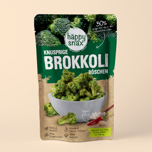 Verpackungsdesign für Doypack Gemüsechips: Vakuum frittierte Brokkoli Chips Design by cebiks