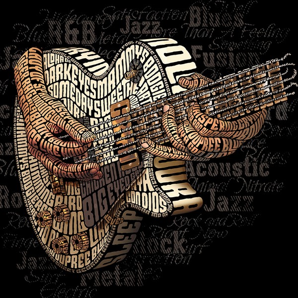 Design by stormyfuego titled "Electric Guitar (Les Paul) Typography Illustration"