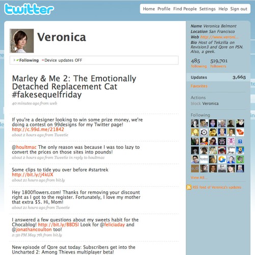 Twitter Background for Veronica Belmont Design von leeeeeeeeee