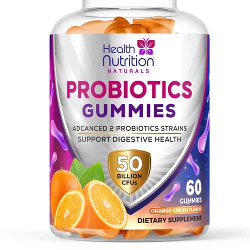 Healthy Probiotic Gummies Label needed for Health Nutrition Design by JOHN's_AlphaCreation