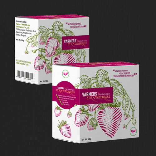 A box of strawberries! Varmers Strawberries Productlabel Diseño de nunfatmilk