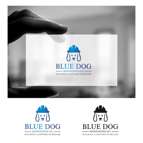 Design a company logo to reflect company name. A Blue Dog (Bulldog) With a hardhat, toolbelt w/cigar Design by SGrph