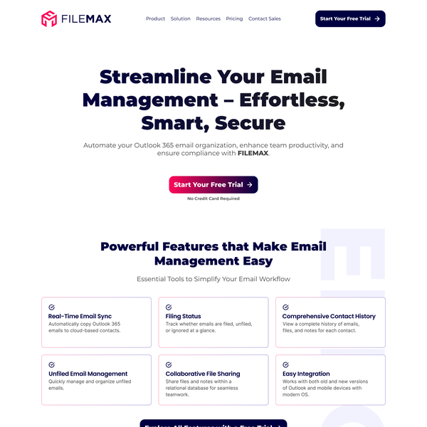 New web site for exciting email management product called FILEMAX