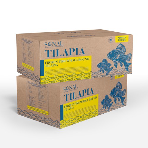 TILAPIA MASTER CARTON WITH YELLOW BACKGROUND Design by CUPEDIUM