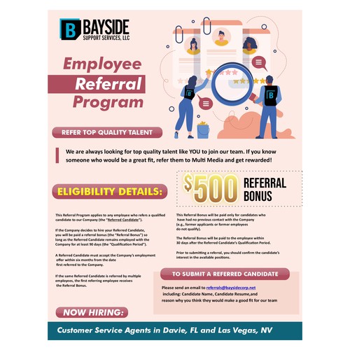 need a flier to announce awesome employee referral program target demo young tech support agents Design by Kheyra_Aulia