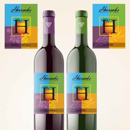 Olive Oil & Balsamic Vinegar label for Horrocks Farm Market Design by Amie Hatheny