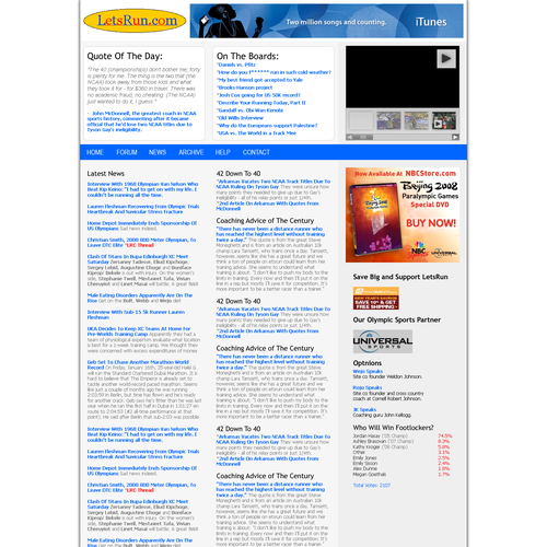 LetsRun.com Homepage Re-Design/Cleanup Diseño de Freak Designs
