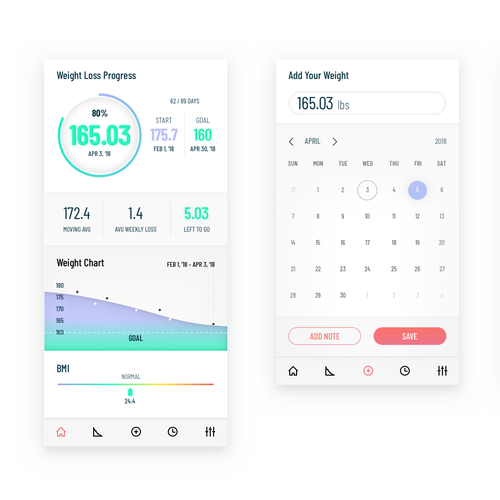 Design simple, professional UI for a Weight Tracker app Design by MarkClayton