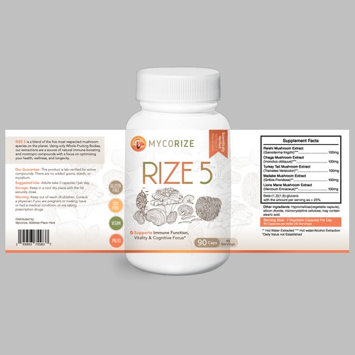 Mushroom Supplement Label Needed! Clean & Modern with a creative flare! Design by ag16