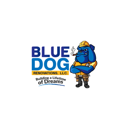 Design a company logo to reflect company name. A Blue Dog (Bulldog) With a hardhat, toolbelt w/cigar Design by Prime Design99