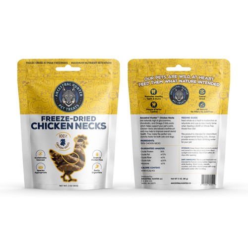 Design a fun and creative pet treat pouch label packaging for an all natural pet treat company Design by Bee Man