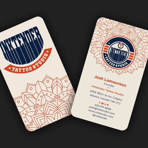 I need a strong business card design for my custom tattoo studio Inktender Design by Allin1 design