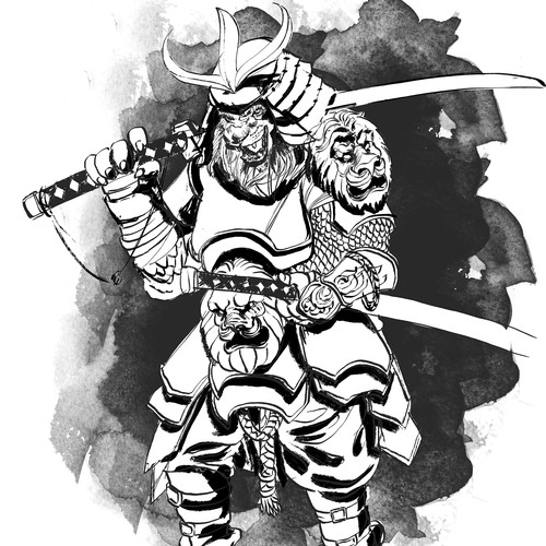 Manga style samurai lion illustration Design by Kumail Shareef