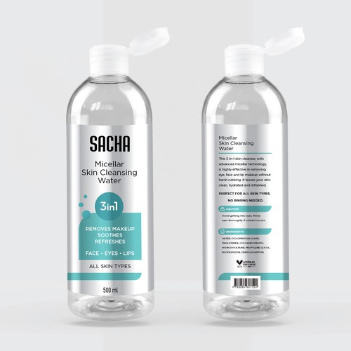 Sacha Micellar Water bottle 500ml Design by SikretStudio