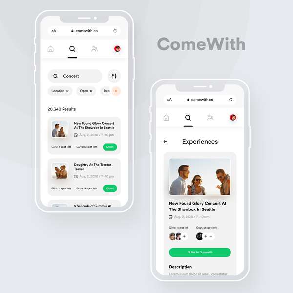 Comewith App UI Design Concept