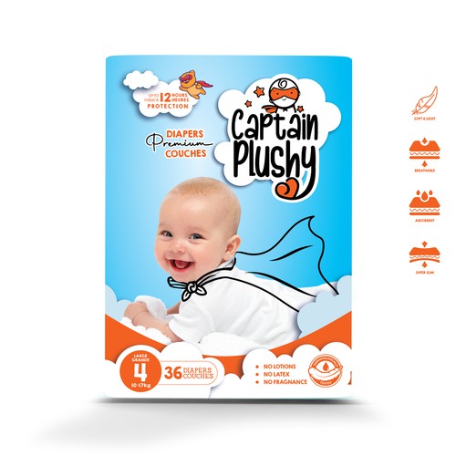 Packaging for playful baby diapers brand Design by Sandra Milan