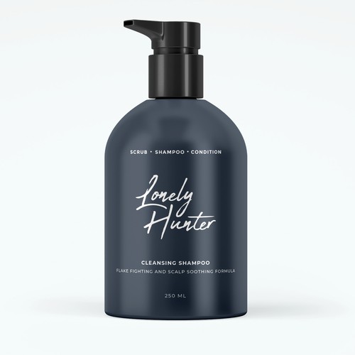 Minimalist shampoo bottle design for approachable male hair brand Design by Katyaa