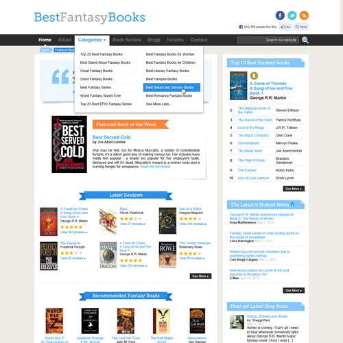 Help Best Fantasy Books with a new website design Design by skinny_beef