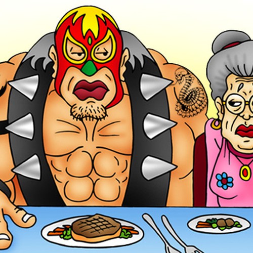 humorous cartoon-style graphic Design by Thanjo