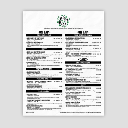 Design a beer menu template for craft beer retailers Menu contest