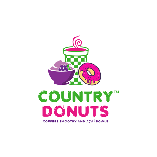 We need a modern exciting logo to encompasses our Name Country Donuts Coffee smoothy bowls Design by ropix