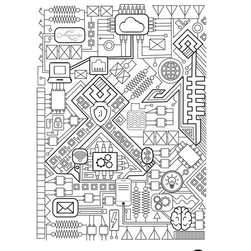 TechnologyThemed Adult Coloring Book Page Illustration or graphics