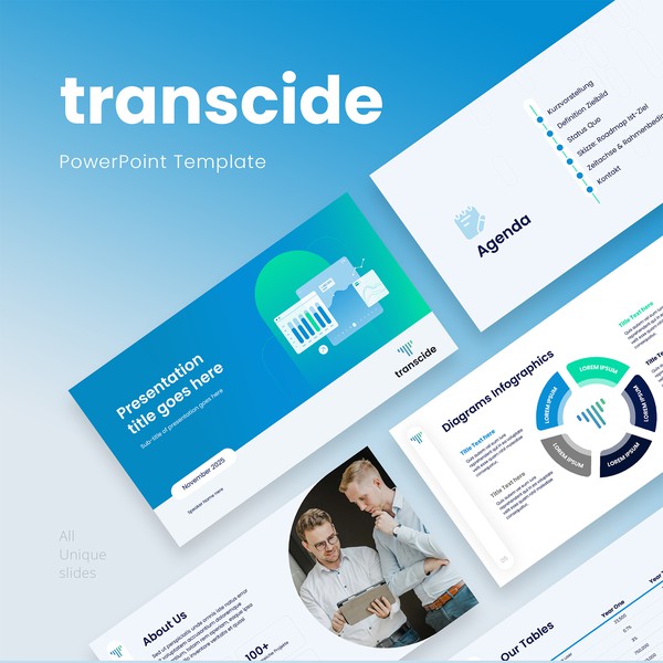 Design by Graph Zoon titled "transcide GmbH Clean PowerPoint Template for Data Consulting Agency"