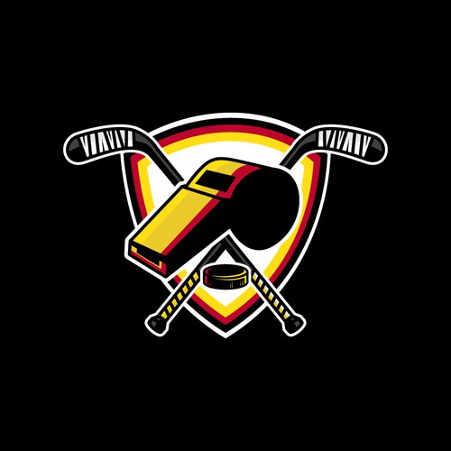 Hockey Referees Logo with whistle and hockeystick Design by BrainstormingDsg