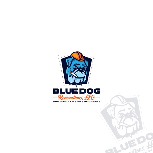 Design a company logo to reflect company name. A Blue Dog (Bulldog) With a hardhat, toolbelt w/cigar Design by honeyjar