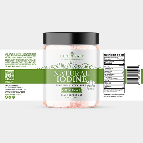 Label for Natural Iodine Pink Himalayan Salt that is fused with Seaweed Design by Design_byMe