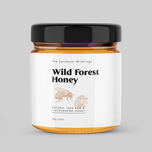 The Bees Need You! Wild Forest Honey Label Design. Design by rizal hermansyah