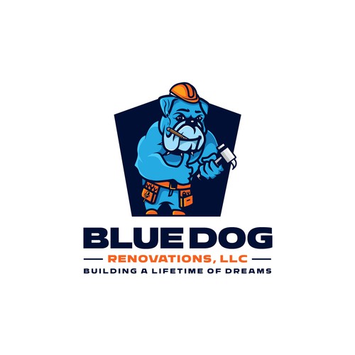 Design a company logo to reflect company name. A Blue Dog (Bulldog) With a hardhat, toolbelt w/cigar Design by honeyjar