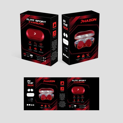 Wireless earbuds packaging box sleeve design Design by BrainStorm.