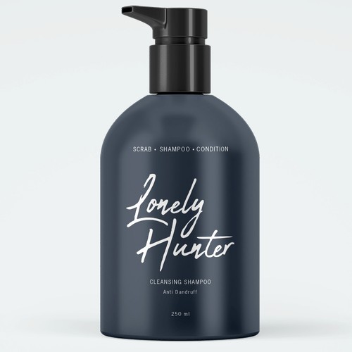 Minimalist shampoo bottle design for approachable male hair brand Design by Katyaa