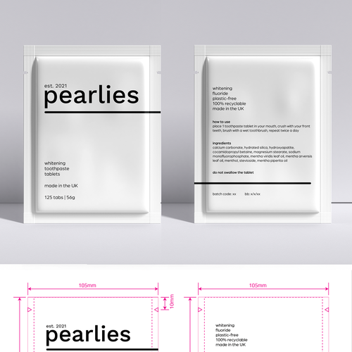 Design an attractive refill pack for a trendy new toothpaste tablet brand Design by nicolesaulsdesigns