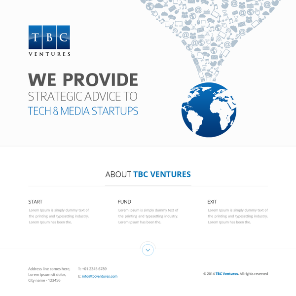One Page simple & clean for Ventures/Advisory firm