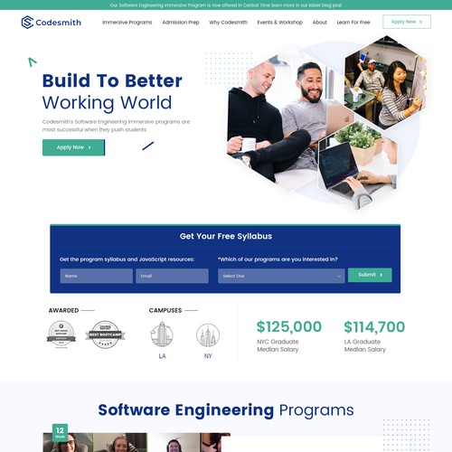 "New website homepage design to attract software engineering students" Design by Headol Creatives