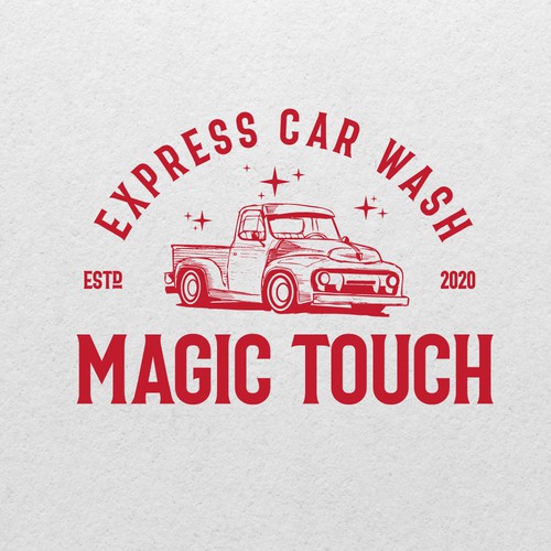 Vintage car wash logo reinvented with express technologies for faster, cleaner, dryer cars. Design réalisé par AlarArtStudio™