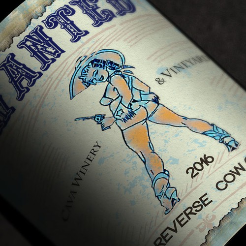 Reverse Cowgirl Wine label Réalisé par Wall A