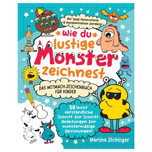 Design a cheerful cover for a monster drawing book for children Design by Cubist❑