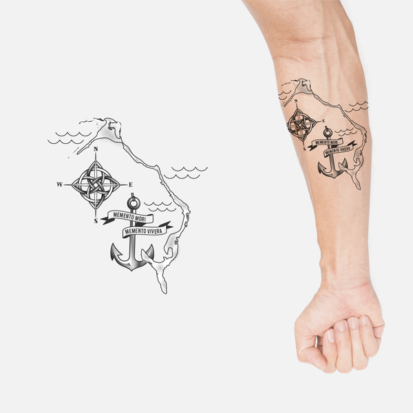 Nautical Style Tattoo of Bahamian Island