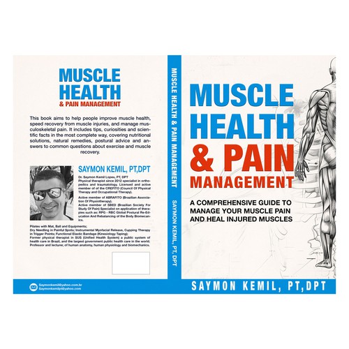 Book cover with a drawing images of the human anatomy combining muscles and bone structure. Design by rifally