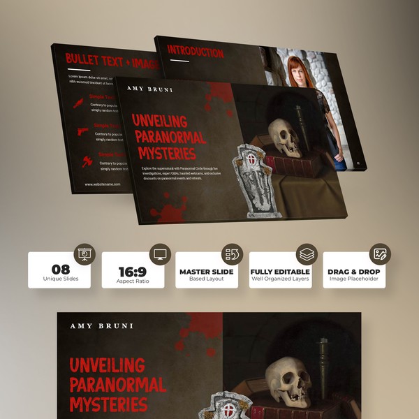 Design a PP Presentation for a lecture about True Crime Hauntings