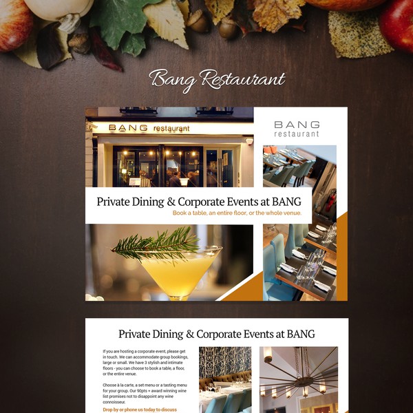 Private Dining & Corporate Events Brochure design for Restaurant