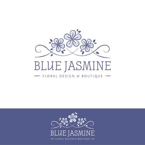 LOGO & BUSINESS CARD DESIGN FOR BLUE JASMINE LLC FLORAL DESIGN AND BOUTIQUE Design by Melanie Lauren