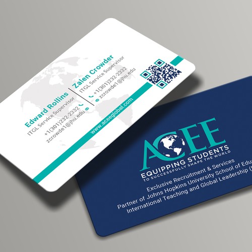 ACEE's new business card to show the partnership with JHU ITGL program Design von Roni_