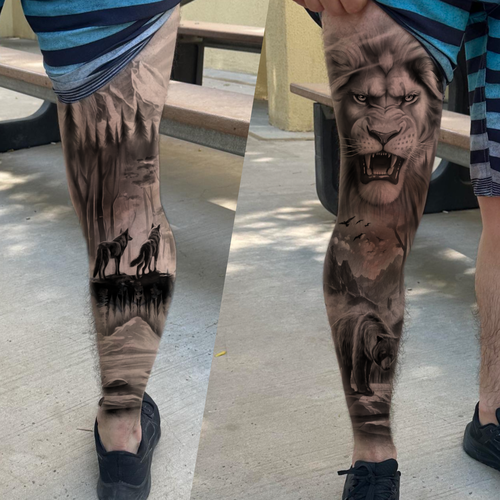 Leg sleeve tattoo design nature realism, Tattoo contest