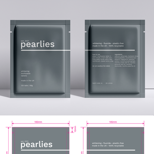 Design an attractive refill pack for a trendy new toothpaste tablet brand Design by nicolesaulsdesigns