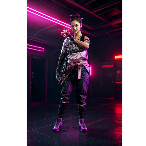 Illustration of a mysterious fearless powerful female video game character Design by Sign Relation