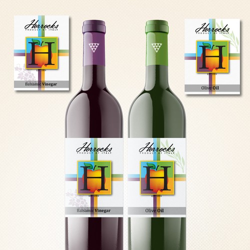 Olive Oil & Balsamic Vinegar label for Horrocks Farm Market Design by Amie Hatheny